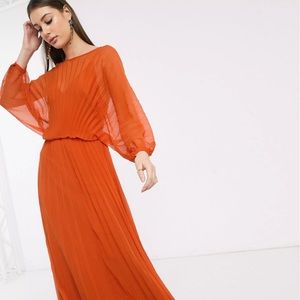 TALL ASOS Design Blouson Pleated Maxi with belt